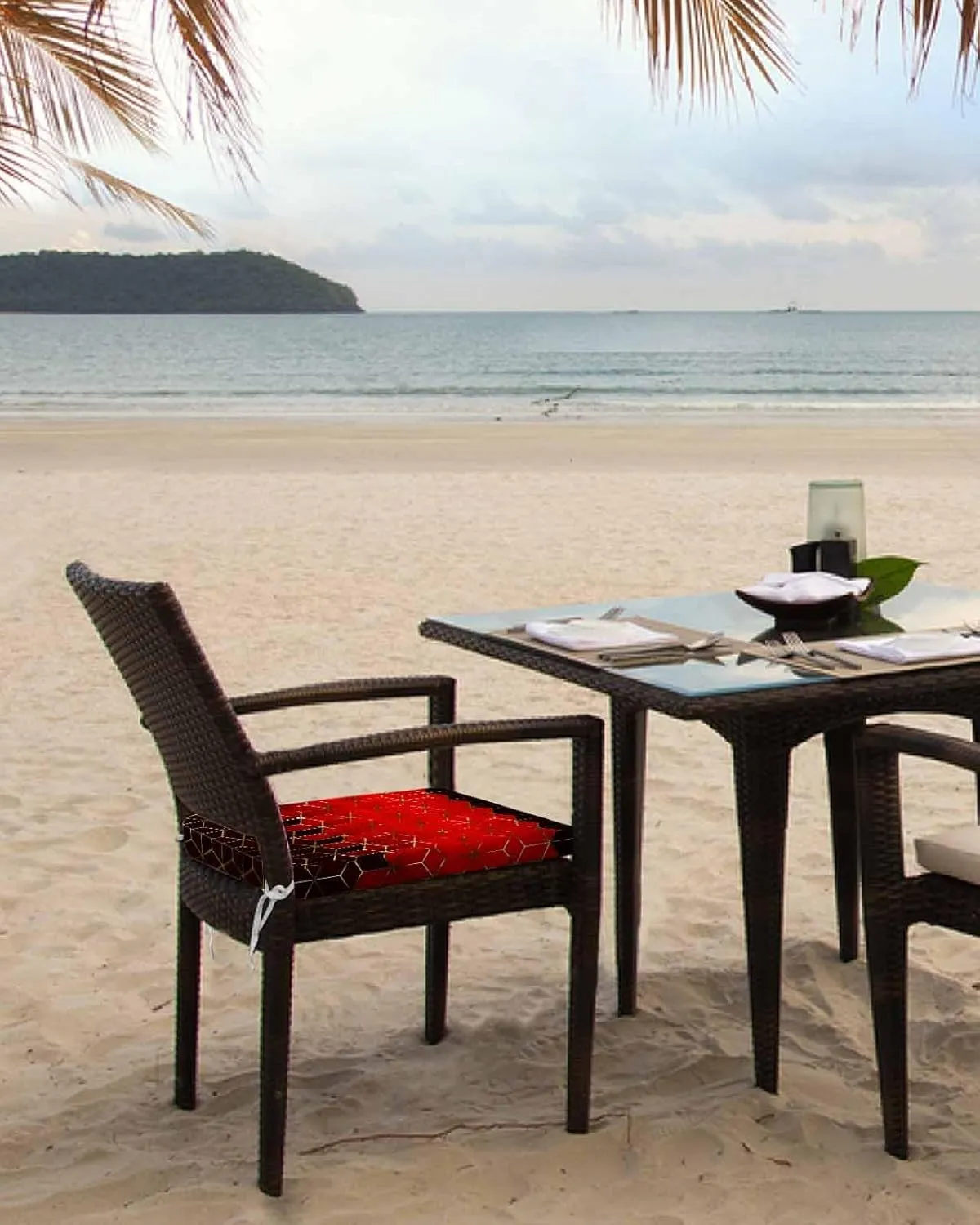 Red Geometric Outdoor Cushion Chair Cover Set of 2 - Waterproof Couch Seat Covers, Gradient Black Gold Mottled Comb Grid Patio Furniture Protector Cushions Slipcovers for Sofa/RV, 24"x24"x4"
