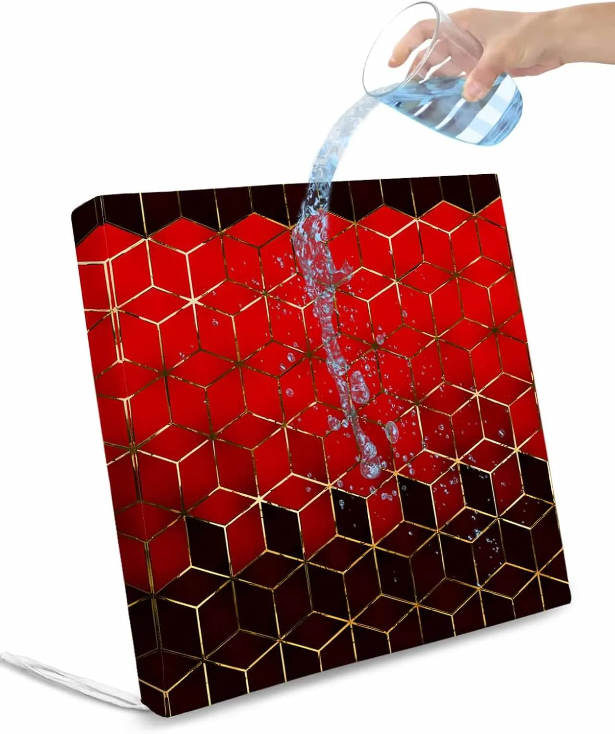 Red Geometric Outdoor Cushion Chair Cover Set of 2 - Waterproof Couch Seat Covers, Gradient Black Gold Mottled Comb Grid Patio Furniture Protector Cushions Slipcovers for Sofa/RV, 24"x24"x4"