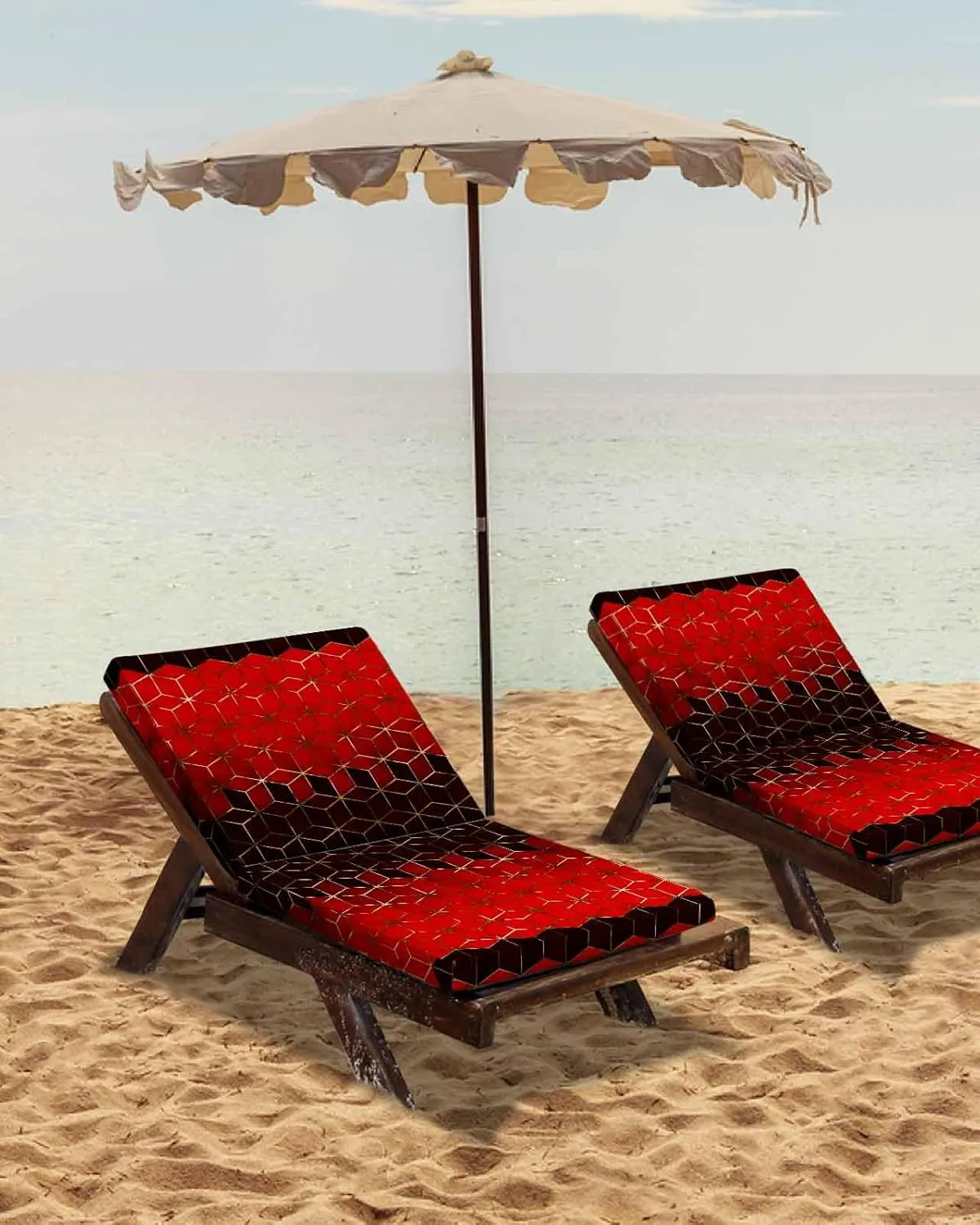 Red Geometric Outdoor Cushion Chair Cover Set of 2 - Waterproof Couch Seat Covers, Gradient Black Gold Mottled Comb Grid Patio Furniture Protector Cushions Slipcovers for Sofa/RV, 24"x24"x4"