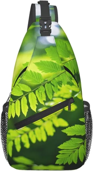Refreshing Leaves Men'S Casual Chest Crossbody Bag, Lightweight Durable Shoulder Sling Pack For Daily Use, Travel, And Outdoor.
