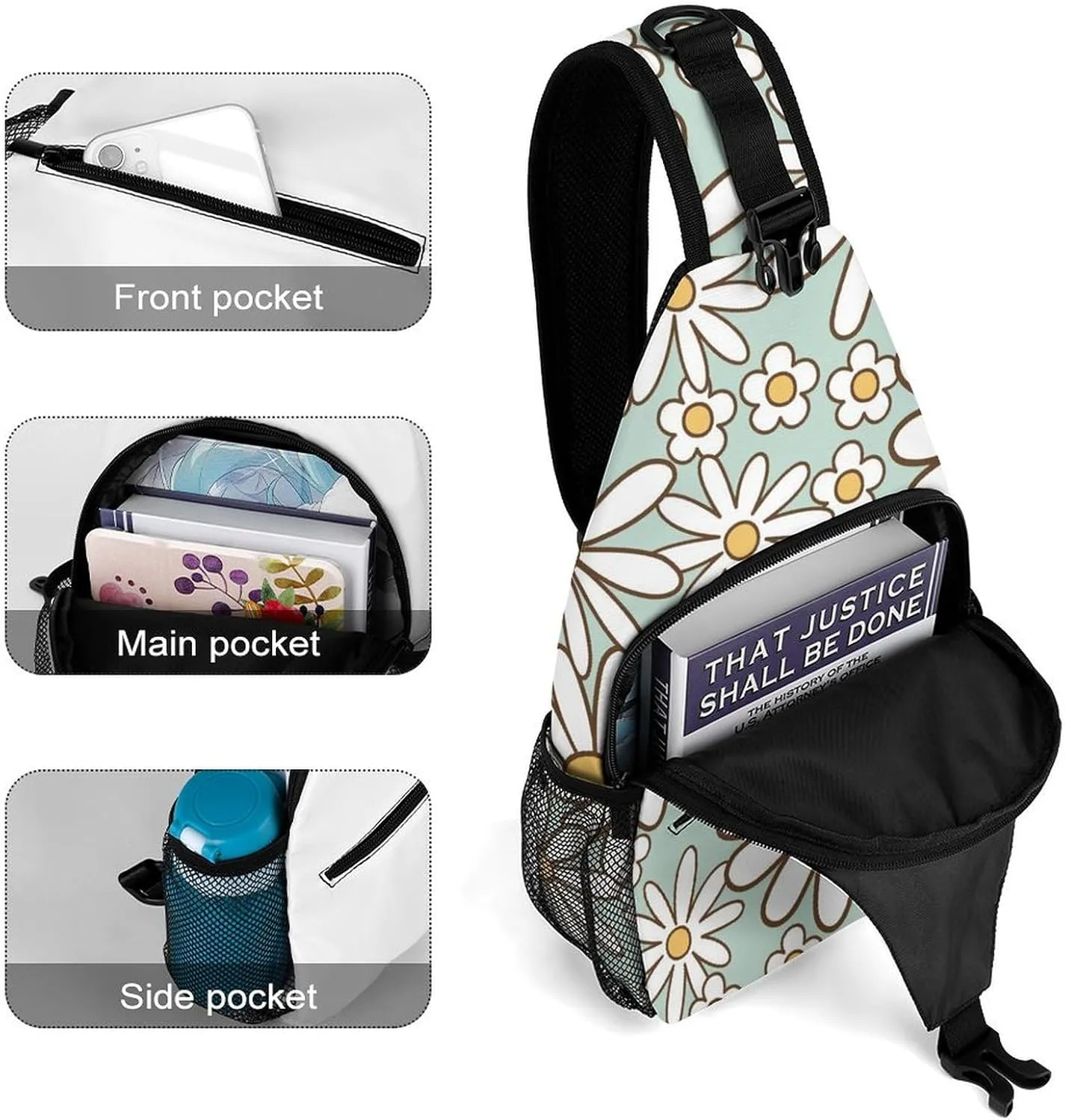 Retro 1970s Hippie Sling Backpack, Crossbody Shoulder Bag, Chest Bags for Outdoor Travel Fitness, 38x20cm, Style-1