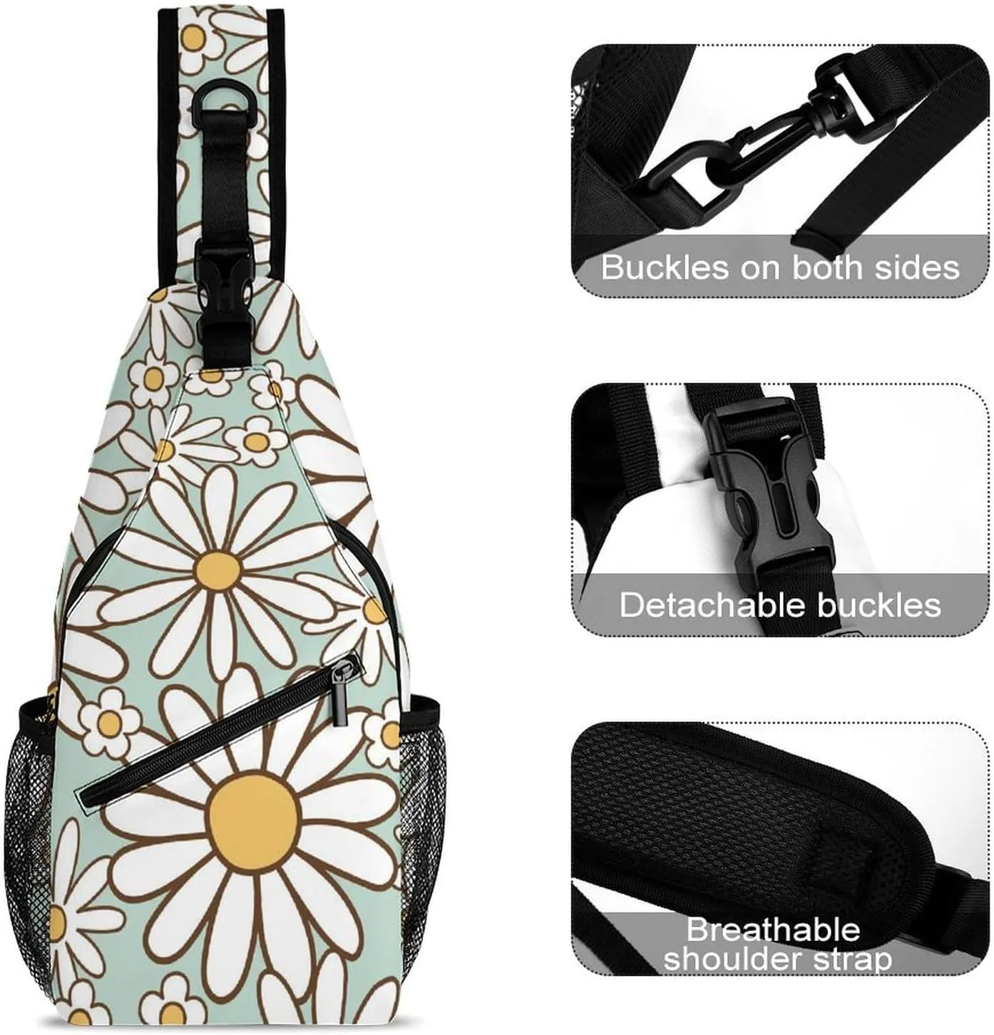 Retro 1970s Hippie Sling Backpack, Crossbody Shoulder Bag, Chest Bags for Outdoor Travel Fitness, 38x20cm, Style-1