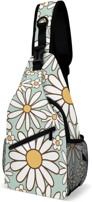 Retro 1970s Hippie Sling Backpack, Crossbody Shoulder Bag, Chest Bags for Outdoor Travel Fitness, 38x20cm, Style-1