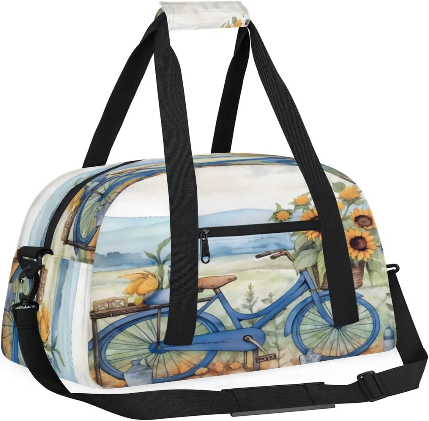 Retro Bicycle Sunflowers Small Gym Bag 18 inch Carry On Duffel Bag for Weekender Travel Sports Workout Yoga Gymnastics Dance Ballet