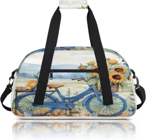 Retro Bicycle Sunflowers Small Gym Bag 18 inch Carry On Duffel Bag for Weekender Travel Sports Workout Yoga Gymnastics Dance Ballet