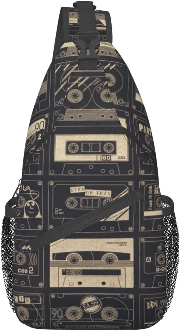 Retro Cassettes Crossbody Bag Recorder Shoulder Bag Backpack Retro Sling Bag Chest Casual Daypack Outdoor