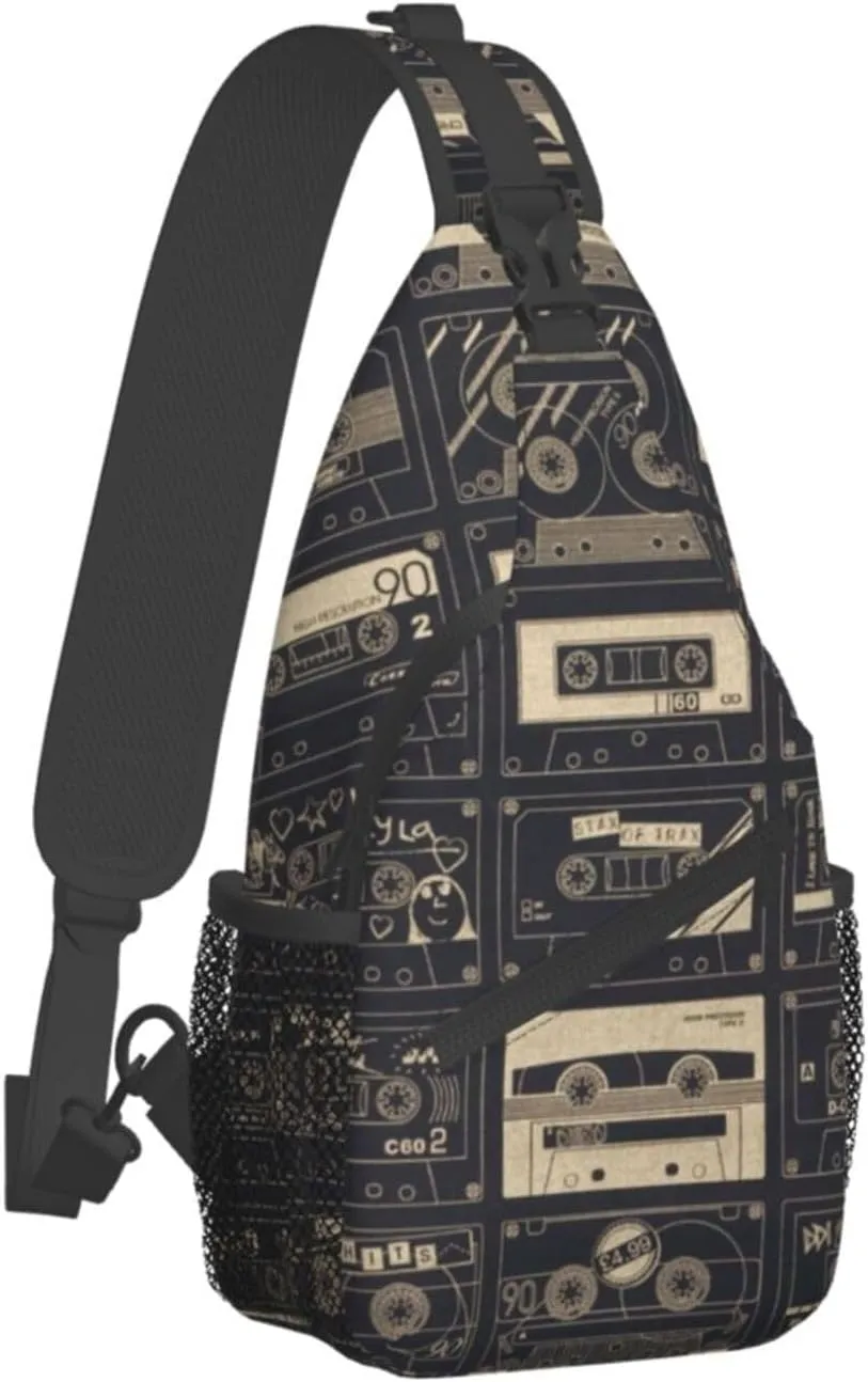 Retro Cassettes Crossbody Bag Recorder Shoulder Bag Backpack Retro Sling Bag Chest Casual Daypack Outdoor