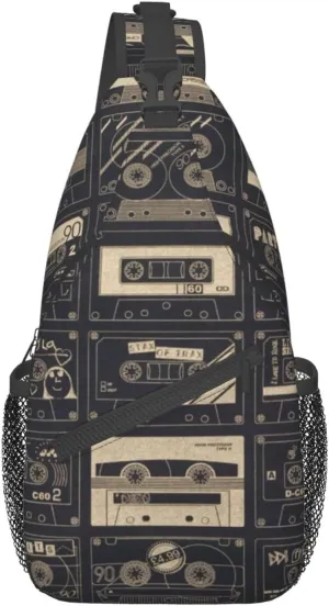 Retro Cassettes Crossbody Bag Recorder Shoulder Bag Backpack Retro Sling Bag Chest Casual Daypack Outdoor