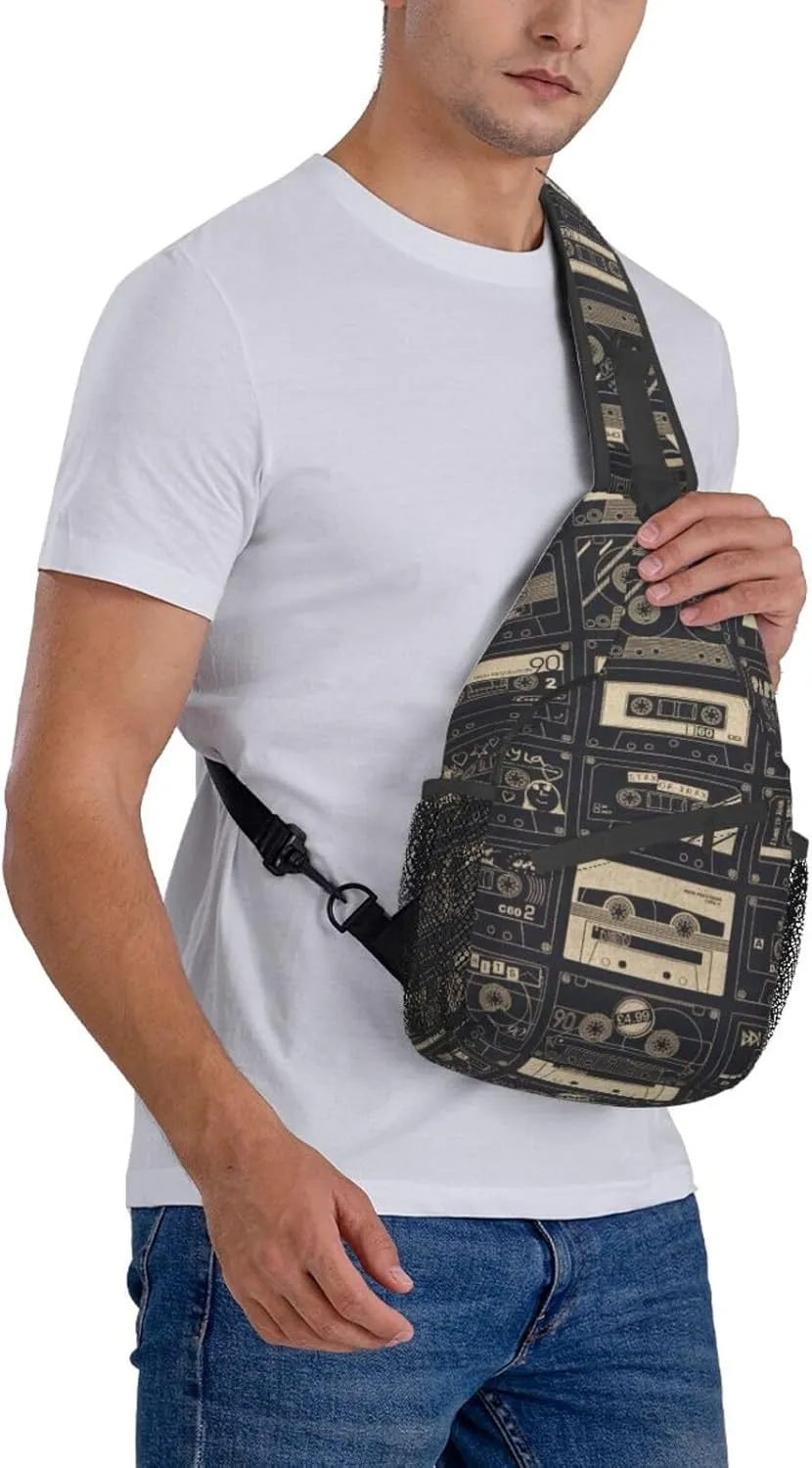 Retro Cassettes Crossbody Bag Recorder Shoulder Bag Backpack Retro Sling Bag Chest Casual Daypack Outdoor