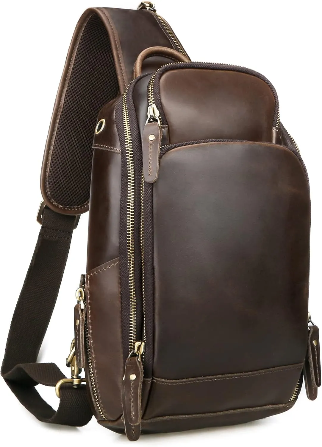 Retro Real Cowhide Leather Sling Bag Chest Daypack Single Strap Backpack For Men fits 11" iPad