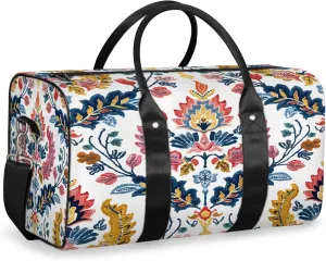 Retro Vintage Flowers Travel Duffle Bag, Sports Gym Bags for Women Men, Carry On Weekender Overnight Workout Airplane Trips Bag