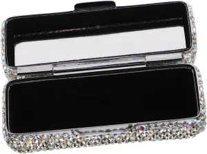 Rhinestone Lipstick Organizer Case with Built Mirror Portable Travel Makeup Holder for Purse Elegant Bling Lip Gloss Storage Box for -ups and Organized Makeup Collection