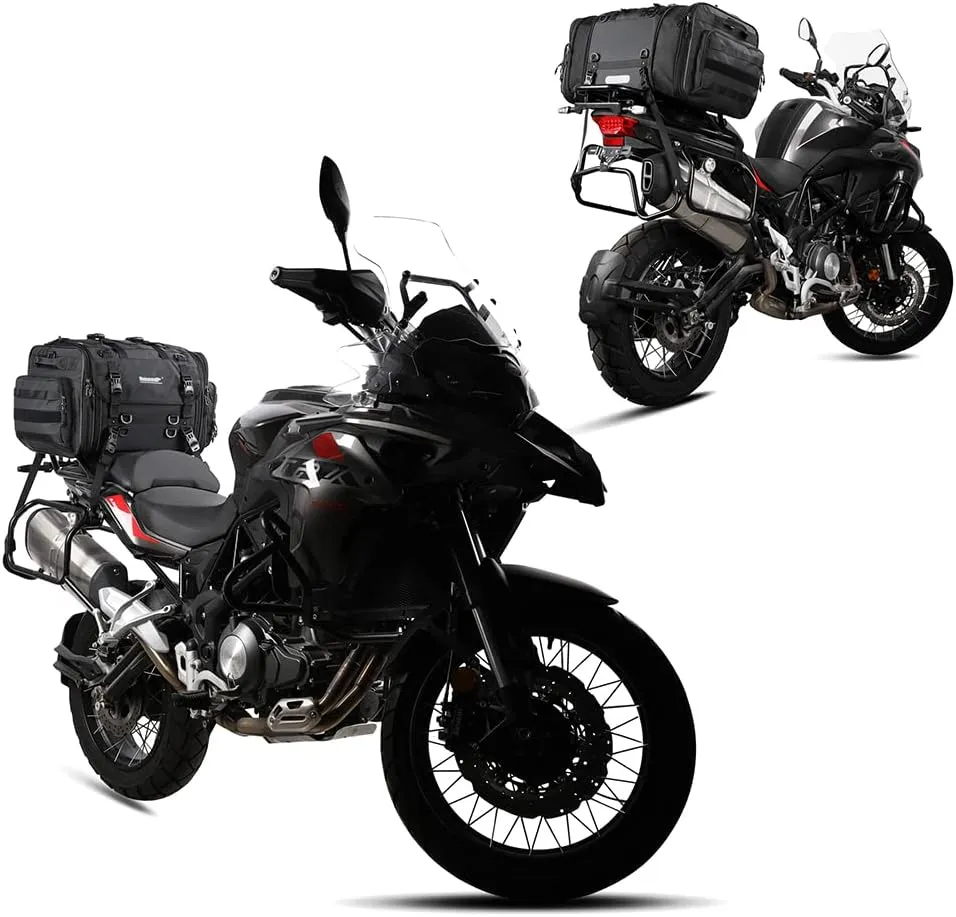 Rhinowalk Motorcycle Tail Bag Expandable Motorcycle Travel Luggage 60L Waterproof All Weather/Trunk/Rack Bag with Sissy Bar Straps-Black
