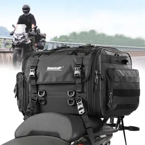 Rhinowalk Motorcycle Tail Bag Expandable Motorcycle Travel Luggage 60L Waterproof All Weather/Trunk/Rack Bag with Sissy Bar Straps-Black