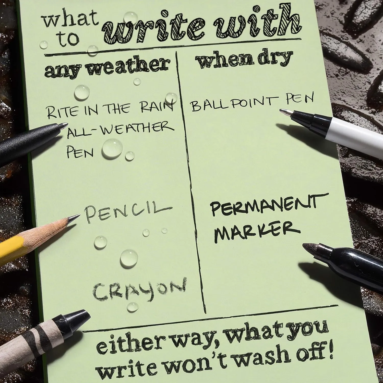 Rite in the Rain Weatherproof 3" x 5" Top-Spiral Notebook Kit: Tan CORDURA Fabric Cover, 3" x 5" Green Notebook, and an Weatherproof Pen (No. 935-KIT), Green / Tan