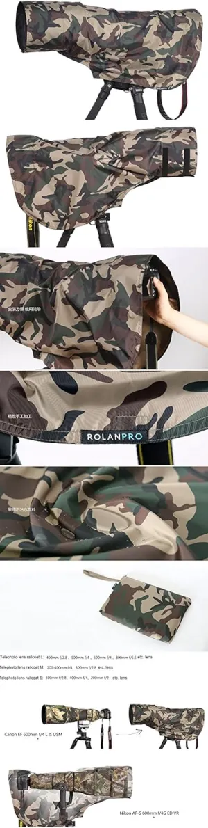 ROLANPRO M Size Rain Cover for Canon RF 200-800mm,for Nikon 200-500mm,for Sigma 150-600mm,for Sigma 60-600mm etc-#Army Green Waterproof