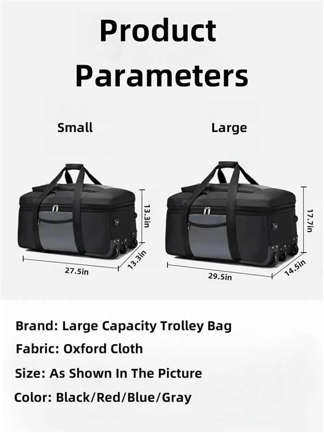 Rolling Duffle Bag With Wheels, Large Travel Bag，Weekender Overnight Bag For Travel, Business Trips(Red,Large)