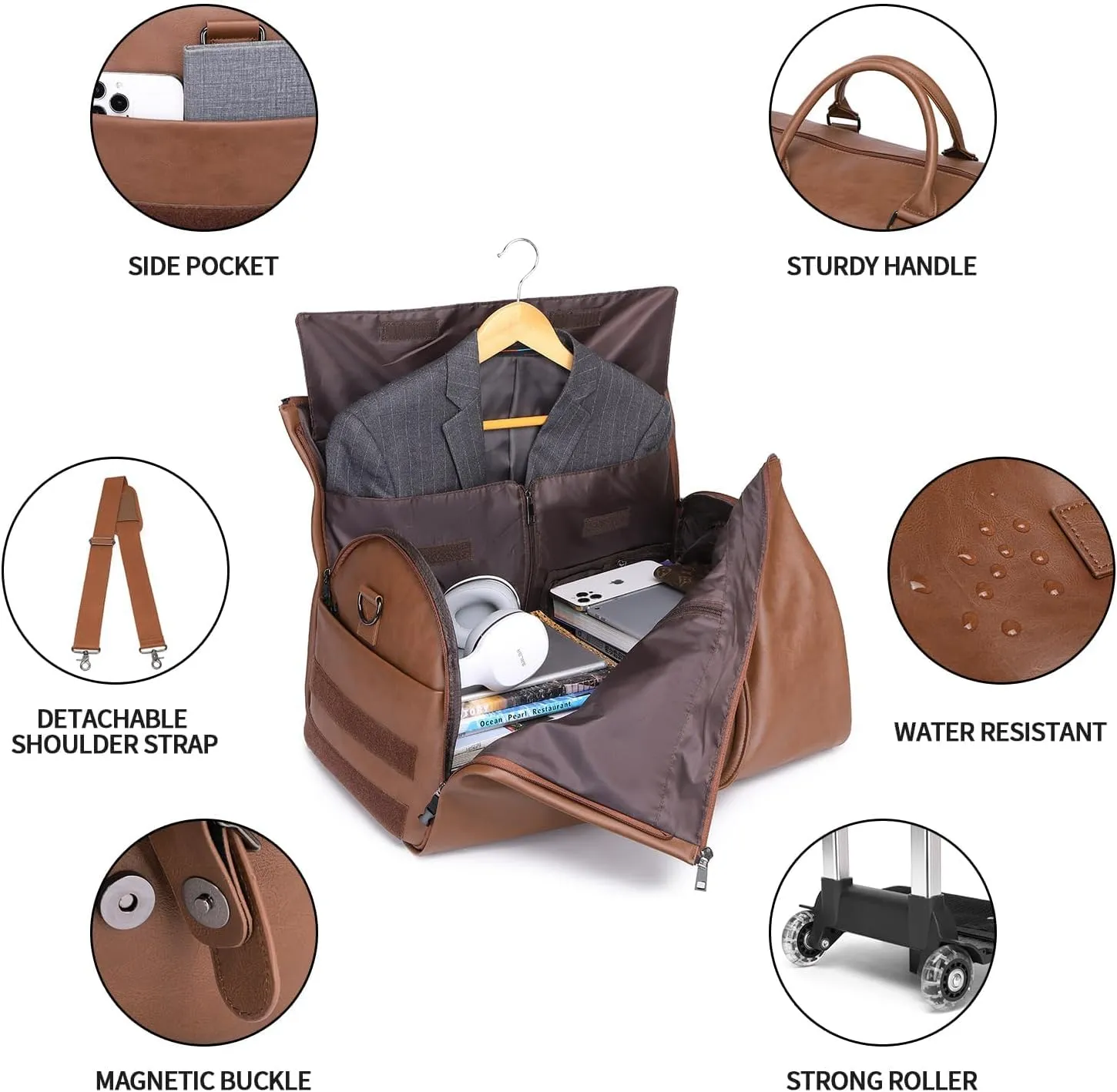 Rolling Garment Bag,Rolling Duffle Bag with Wheels Rolling Garment Bags for Travel with Shoe Pouch Carry On Bag Weekender Bags Garment Duffel Bag for Men or Women-Brown