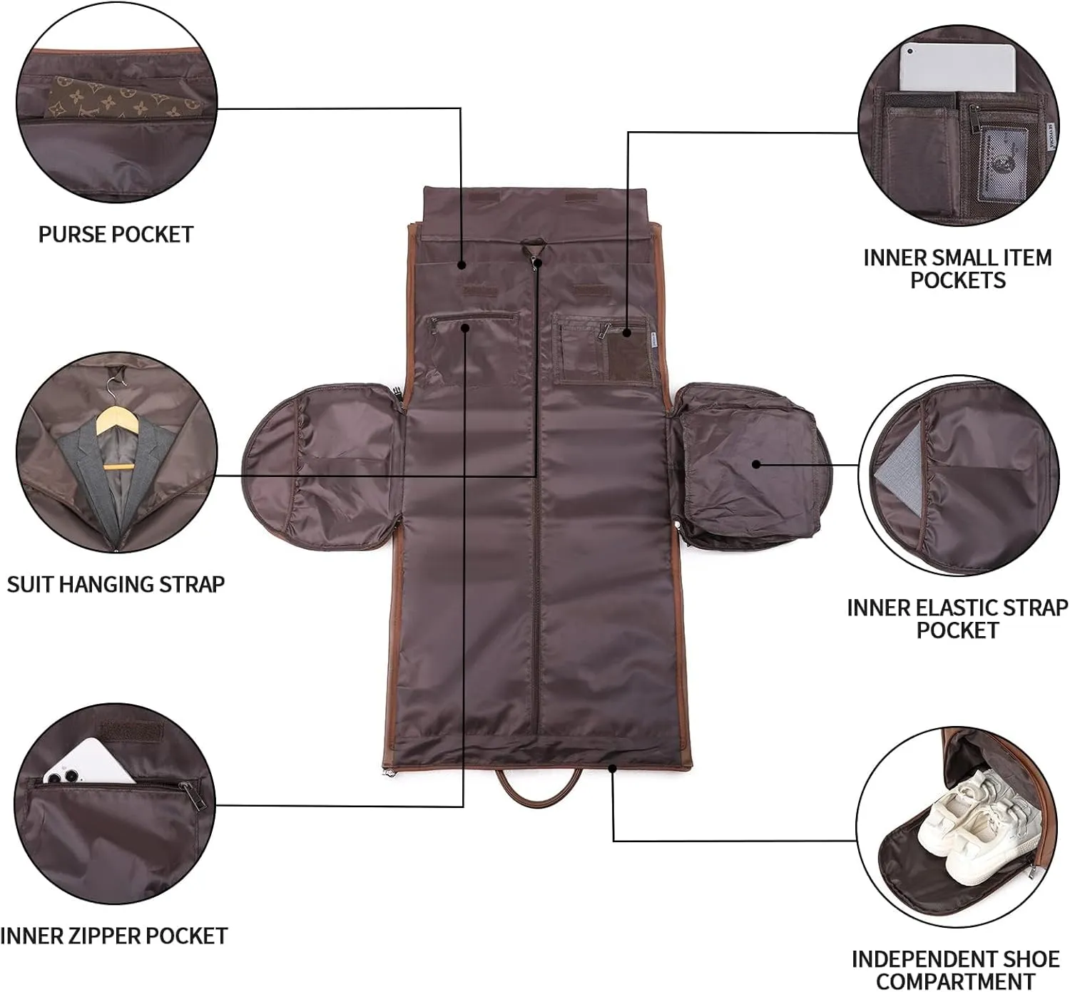 Rolling Garment Bag,Rolling Duffle Bag with Wheels Rolling Garment Bags for Travel with Shoe Pouch Carry On Bag Weekender Bags Garment Duffel Bag for Men or Women-Brown