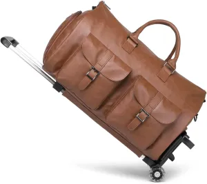 Rolling Garment Bag,Rolling Duffle Bag with Wheels Rolling Garment Bags for Travel with Shoe Pouch Carry On Bag Weekender Bags Garment Duffel Bag for Men or Women-Brown