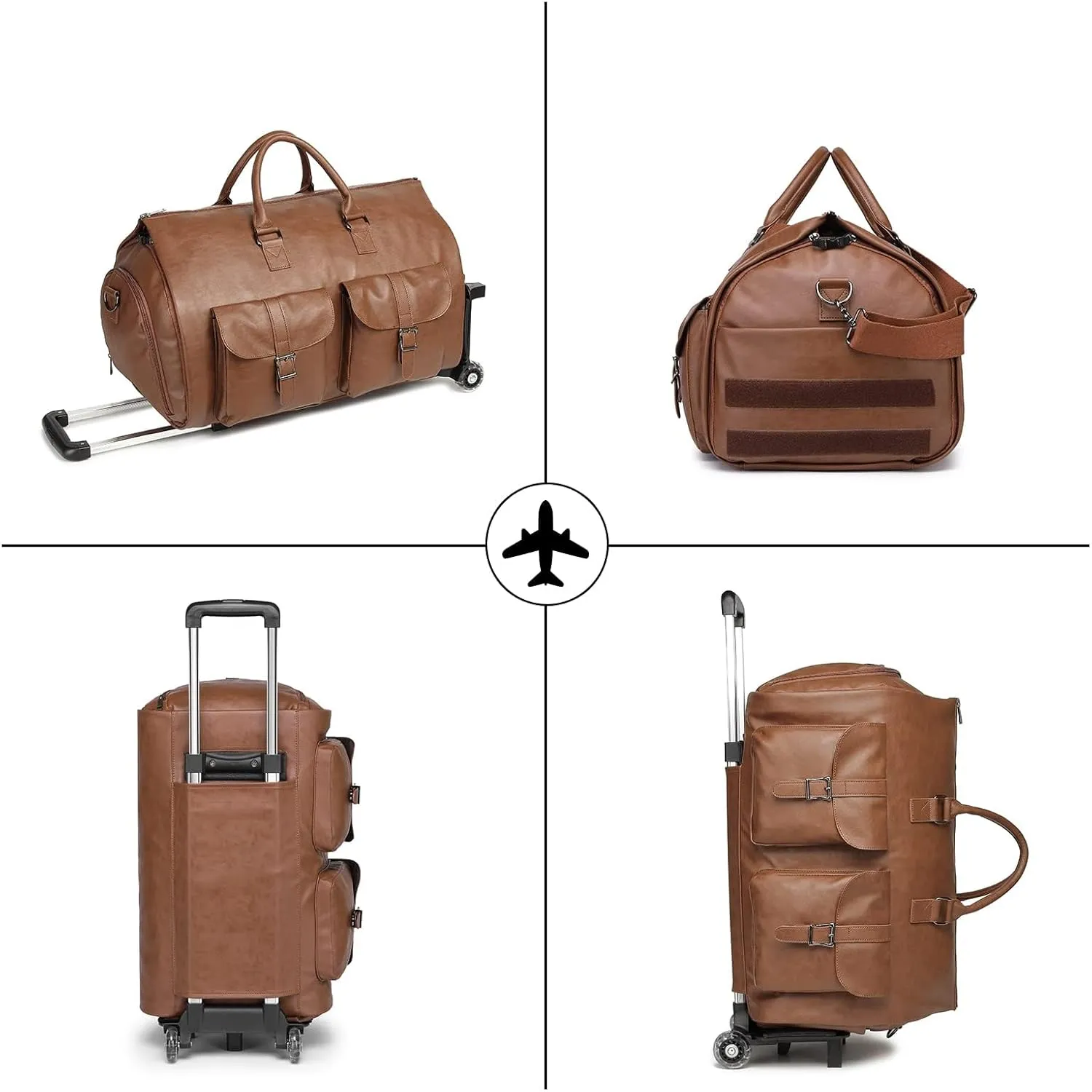 Rolling Garment Bag,Rolling Duffle Bag with Wheels Rolling Garment Bags for Travel with Shoe Pouch Carry On Bag Weekender Bags Garment Duffel Bag for Men or Women-Brown