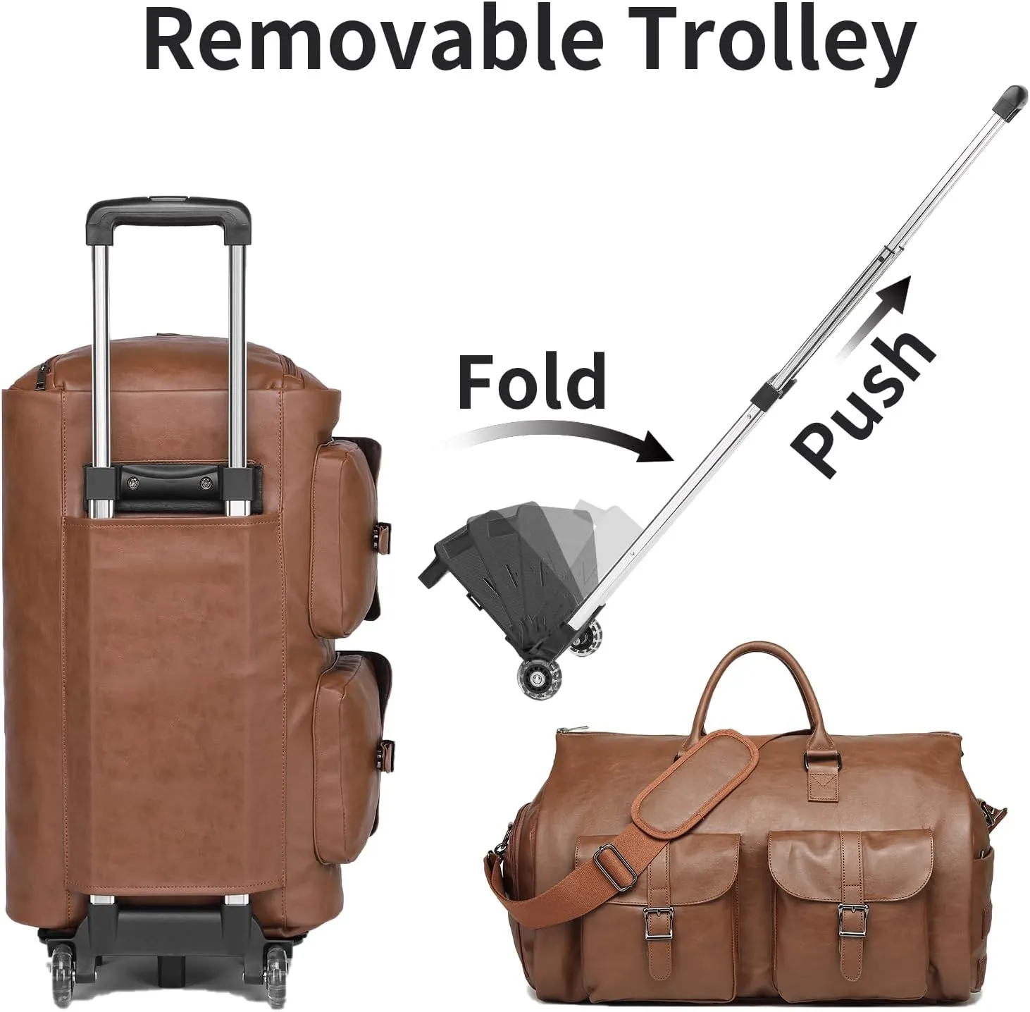 Rolling Garment Bag,Rolling Duffle Bag with Wheels Rolling Garment Bags for Travel with Shoe Pouch Carry On Bag Weekender Bags Garment Duffel Bag for Men or Women-Brown