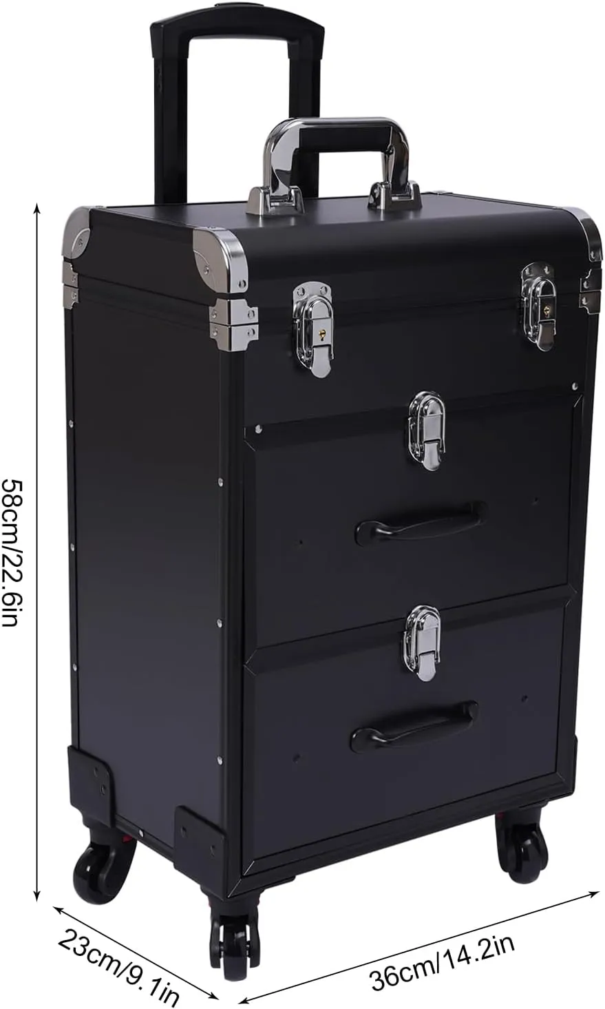 Rolling Makeup Case, 3-layer Professional Makeup Case with Wheels, Cosmetic Trolley for Travel, Salon Makeup Organizer Artist Storage, Maximum Load 110.3lbs, Suitable for Hairdresser, Nail Technician