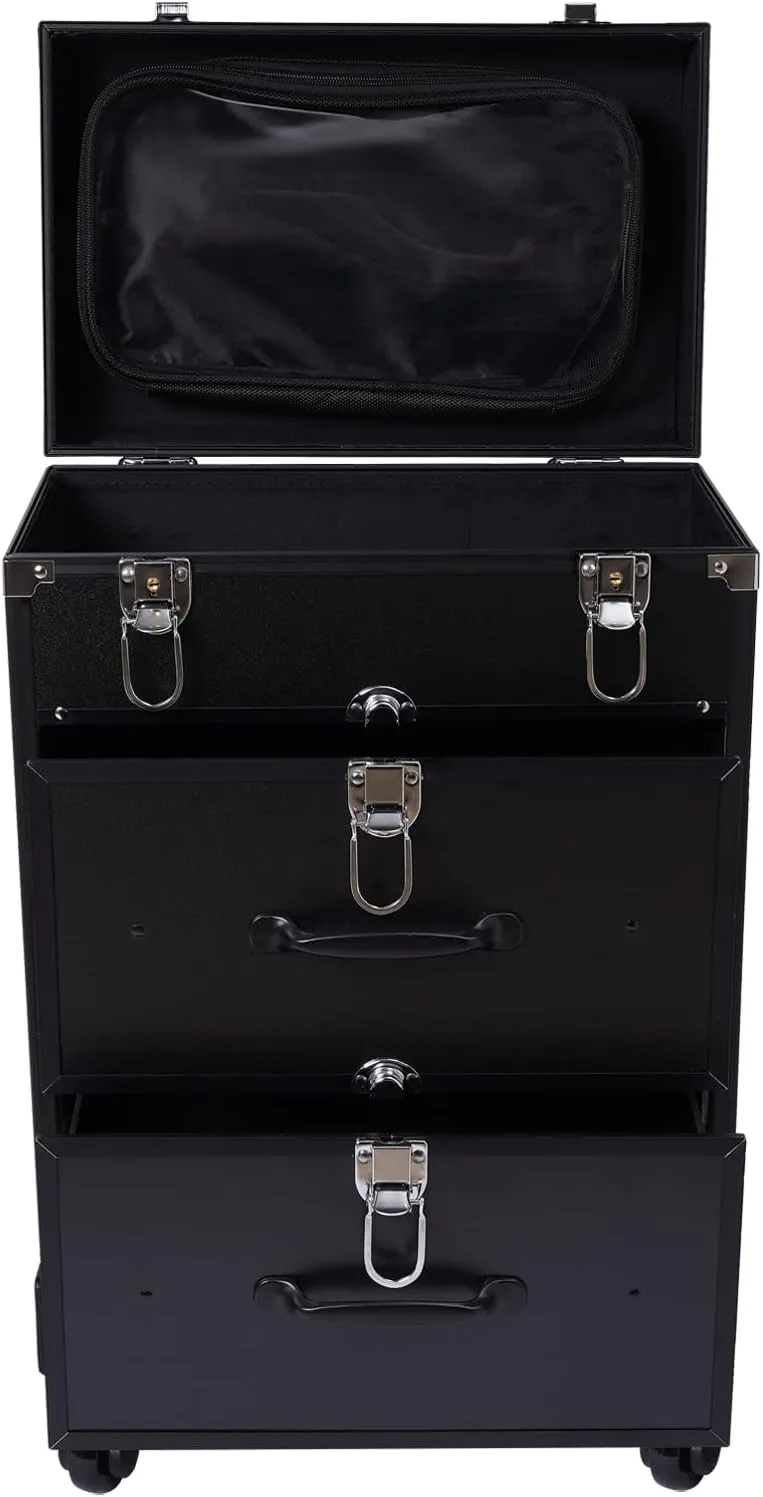 Rolling Makeup Case, 3-layer Professional Makeup Case with Wheels, Cosmetic Trolley for Travel, Salon Makeup Organizer Artist Storage, Maximum Load 110.3lbs, Suitable for Hairdresser, Nail Technician