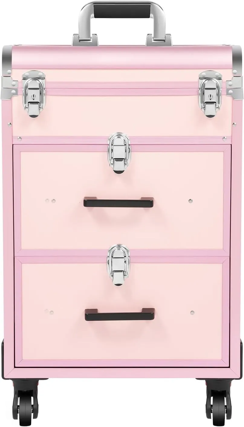 Rolling Makeup Case, 3-layer Professional Makeup Case with Wheels, Waterproof Cosmetic Trolley for Travel, Salon Artist Storage Organizer for Hairdresser Nail Technician, Bearing Capacity 110.3lbs