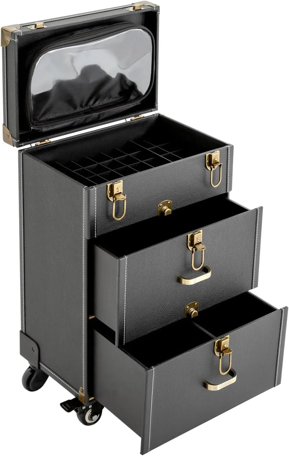 Rolling Makeup Trolley Case, Professional Makeup Train Case, Makeup Organizer Suitcase, Cosmetic Trolley Organizer Case, Portable Cosmetic Storage Box, Load 88.2LBS, with 4 Universal Wheels