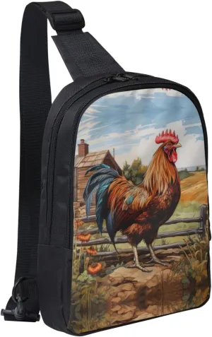 Rooster On Wood In Farmland Crossbody Chest Bag Lightweight Travel Hiking Shoulder Backpack For Men Women