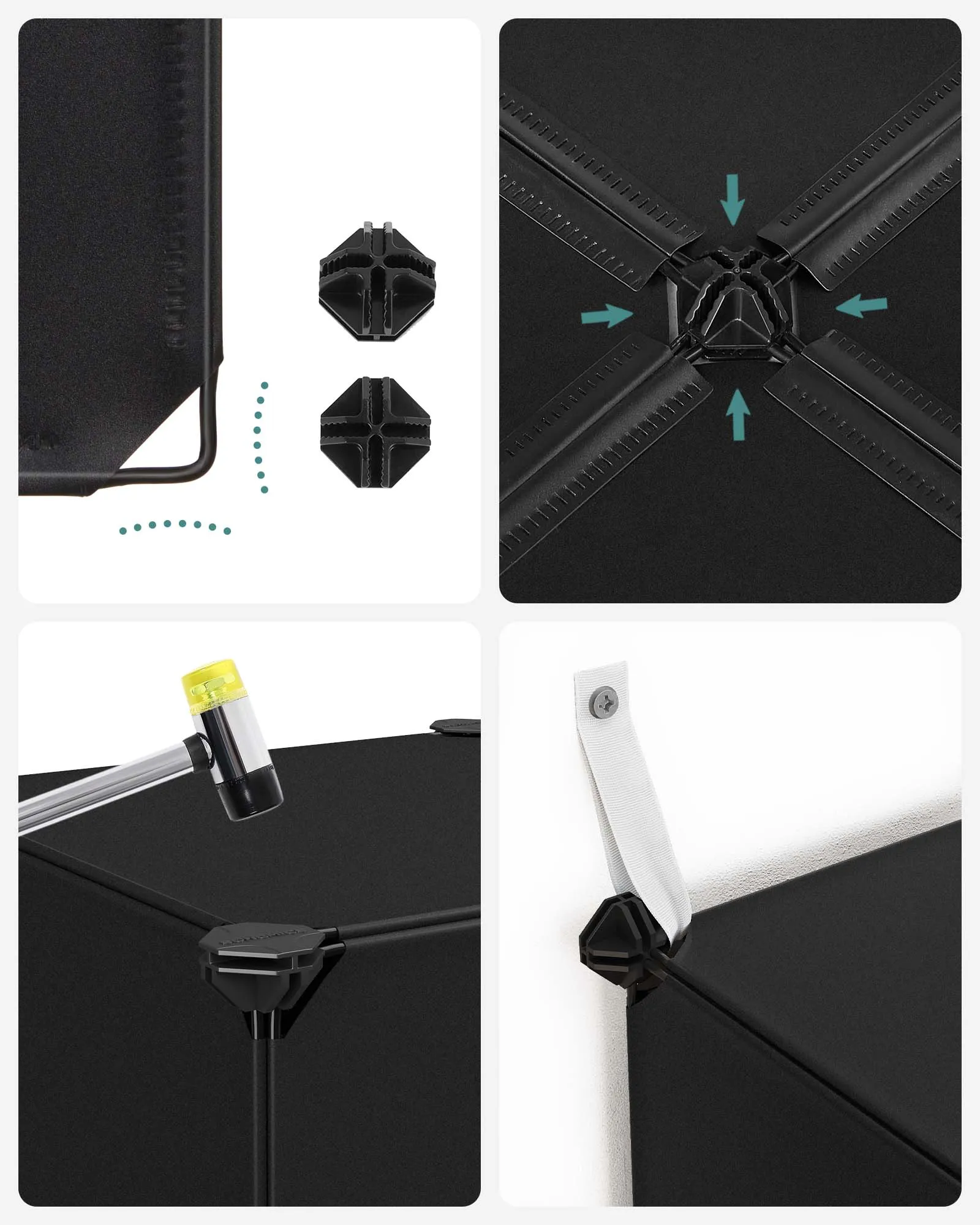 Rootz 16 Cube Black Storage Organizer - Cube Organizer - Modular Storage - PP Plastic Panels - Metal Wire Frame - ABS Plastic Connectors - 153cm x 31cm x 153cm