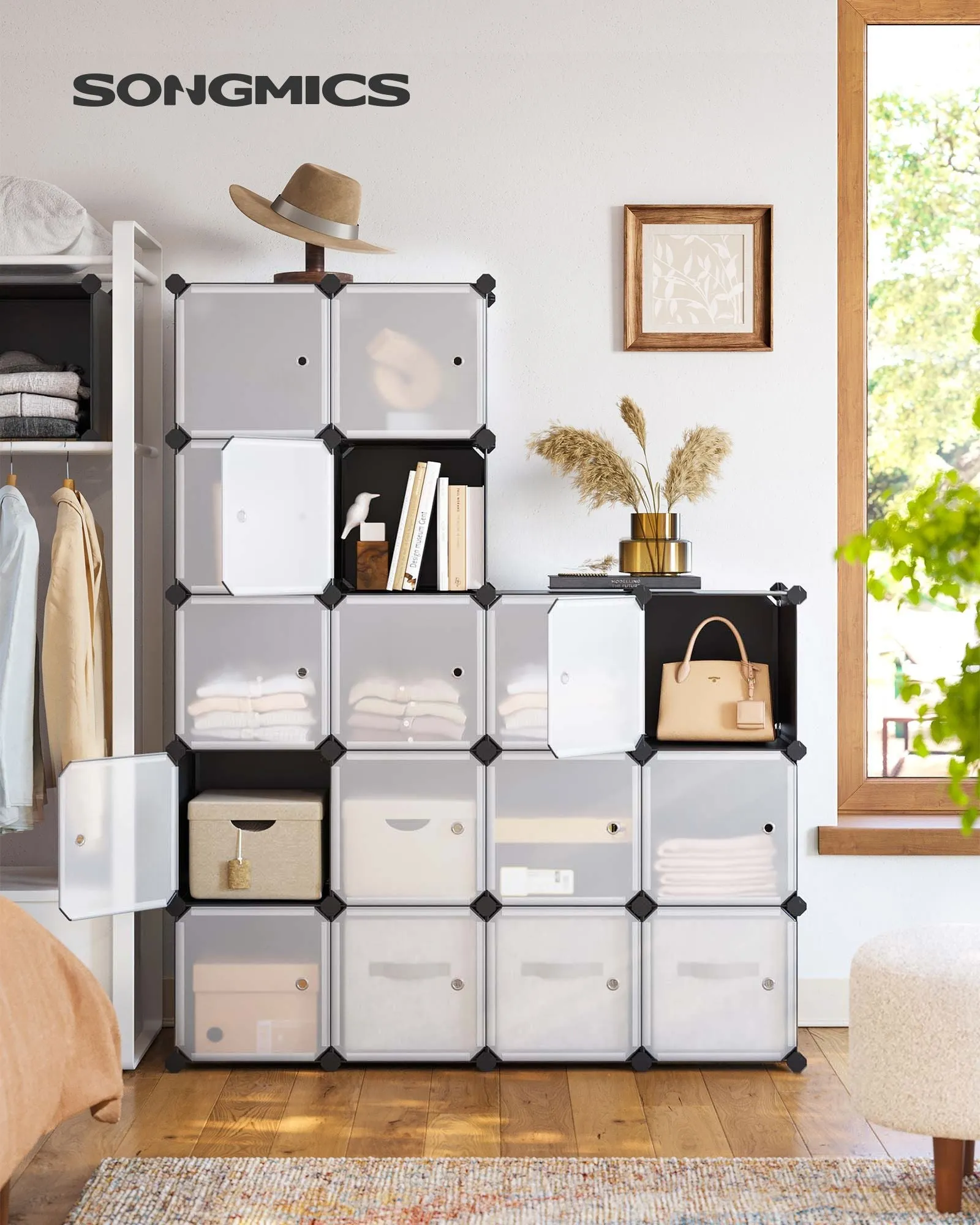Rootz 16 Cube Black Storage Organizer - Cube Organizer - Modular Storage - PP Plastic Panels - Metal Wire Frame - ABS Plastic Connectors - 153cm x 31cm x 153cm