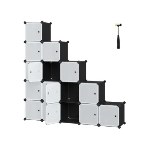 Rootz 16 Cube Black Storage Organizer - Cube Organizer - Modular Storage - PP Plastic Panels - Metal Wire Frame - ABS Plastic Connectors - 153cm x 31cm x 153cm