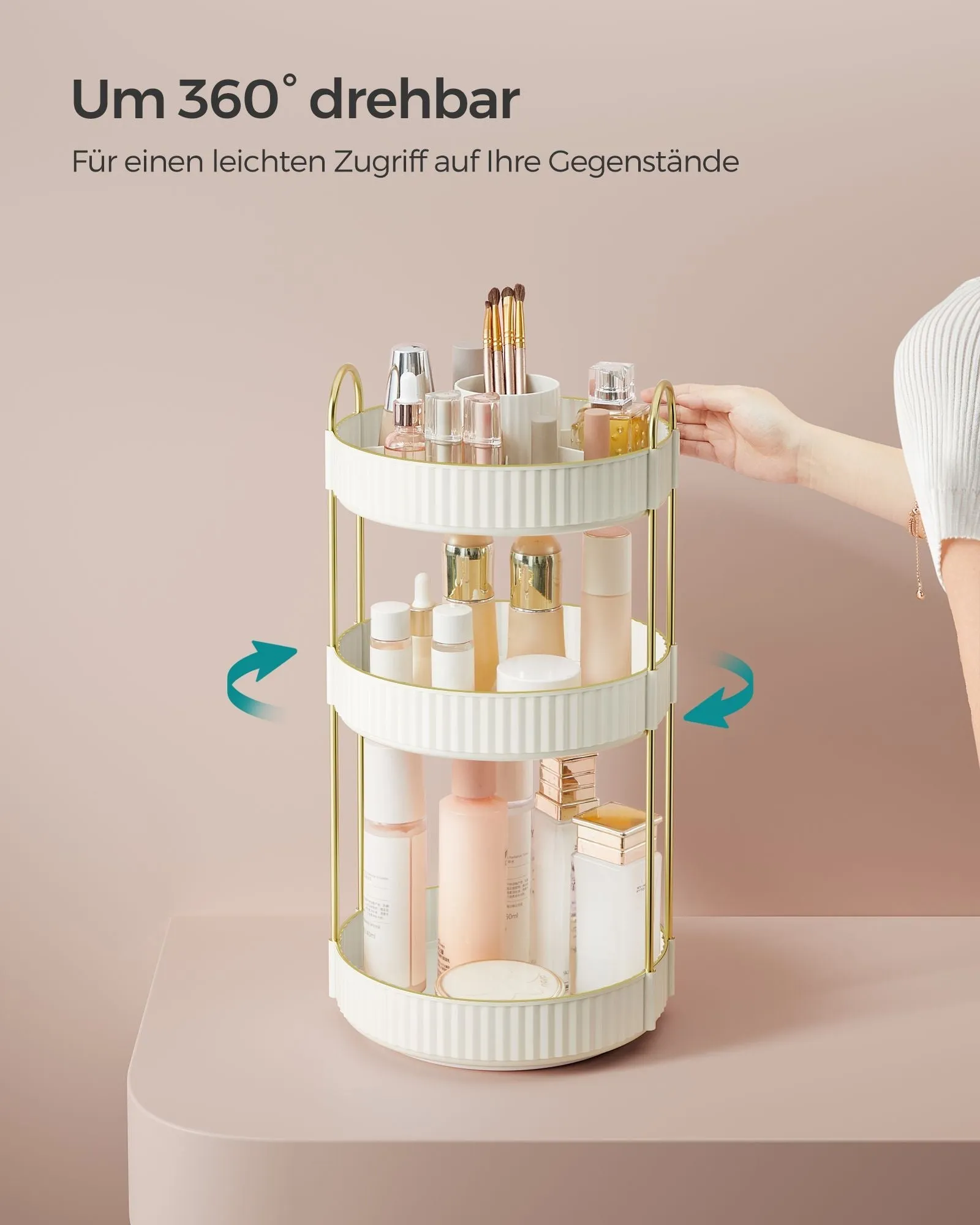 Rootz 3 Tier Tray Organizer - Storage Rack - Metal Shelving Unit - Lightweight - Space Saving - Cloud White - 23cm x 23cm x 46cm