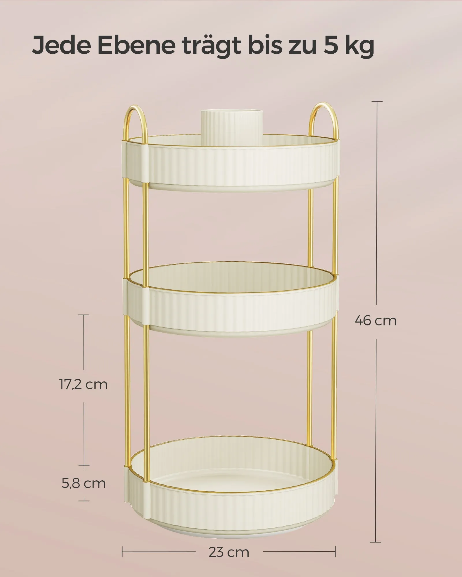 Rootz 3 Tier Tray Organizer - Storage Rack - Metal Shelving Unit - Lightweight - Space Saving - Cloud White - 23cm x 23cm x 46cm