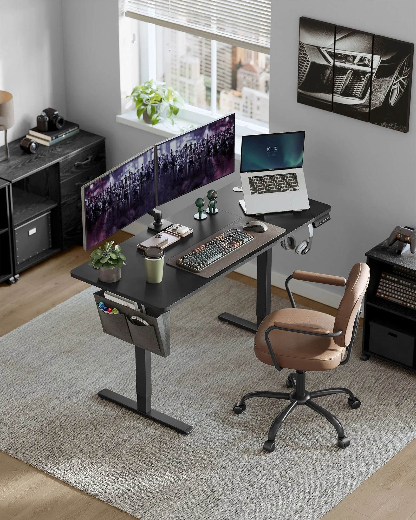 Rootz Electric Standing Desk Converter - Height Adjustable Desk - Sit Stand Desk - Particle Board - Steel - Oxford Cloth - 60cm x 140cm x (72-120)cm