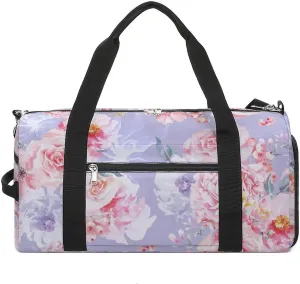 Rose-flowers-watercolor-pattern Sports Tote Gym Bag for Women Men, Overnight Bag with Shoe Compartment Water Resistant