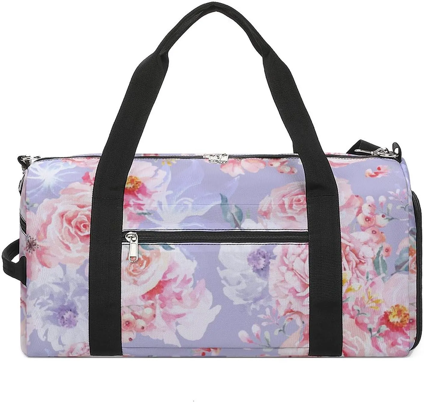 Rose-flowers-watercolor-pattern Sports Tote Gym Bag for Women Men, Overnight Bag with Shoe Compartment Water Resistant
