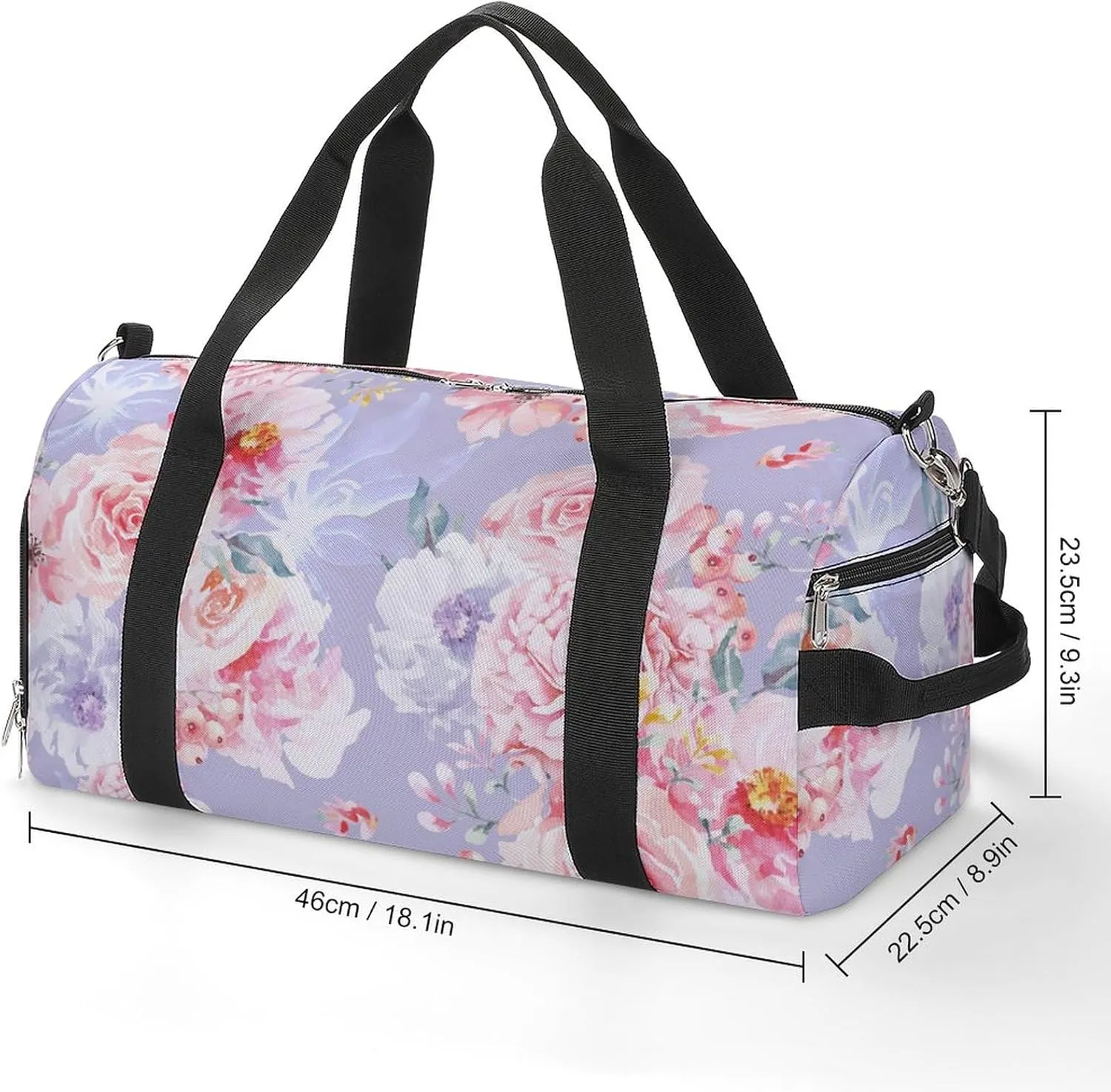 Rose-flowers-watercolor-pattern Sports Tote Gym Bag for Women Men, Overnight Bag with Shoe Compartment Water Resistant