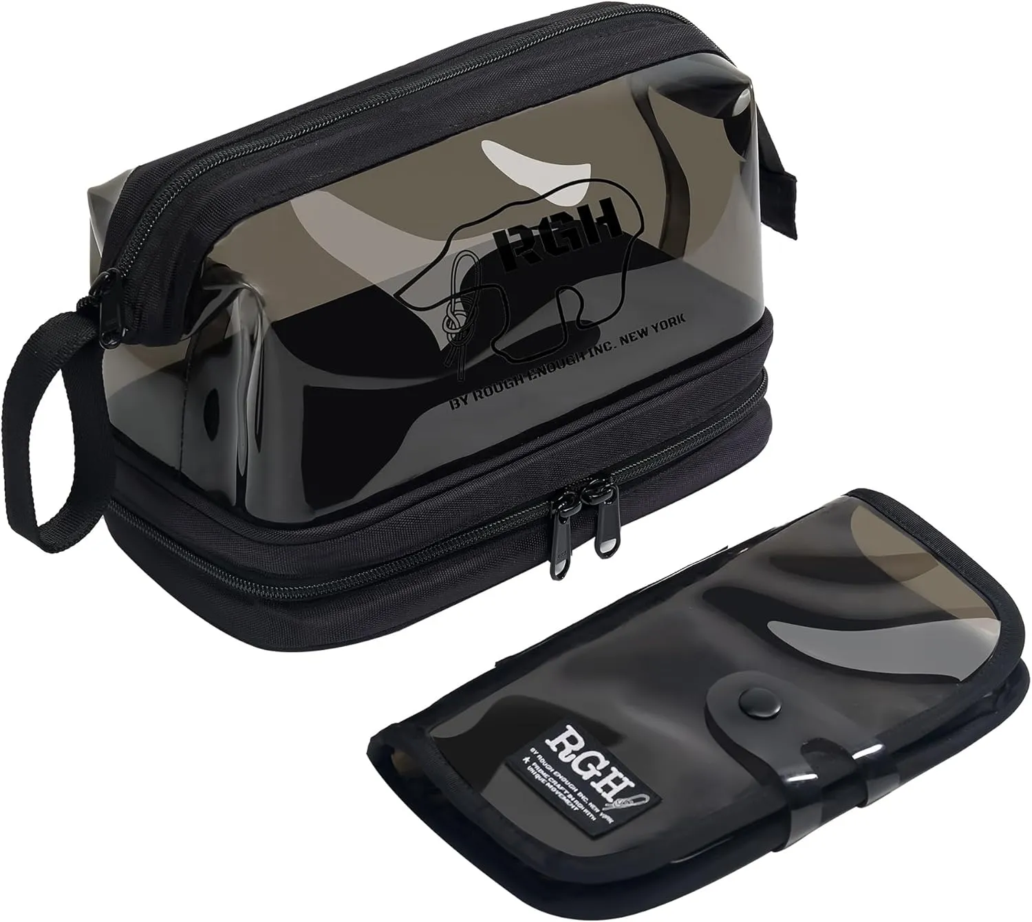 Rough Enough Large Clear Cosmetic Bag Toiletry Makeup Organizer with Detachable Brush Pouch Leakproof for Travel Essentials