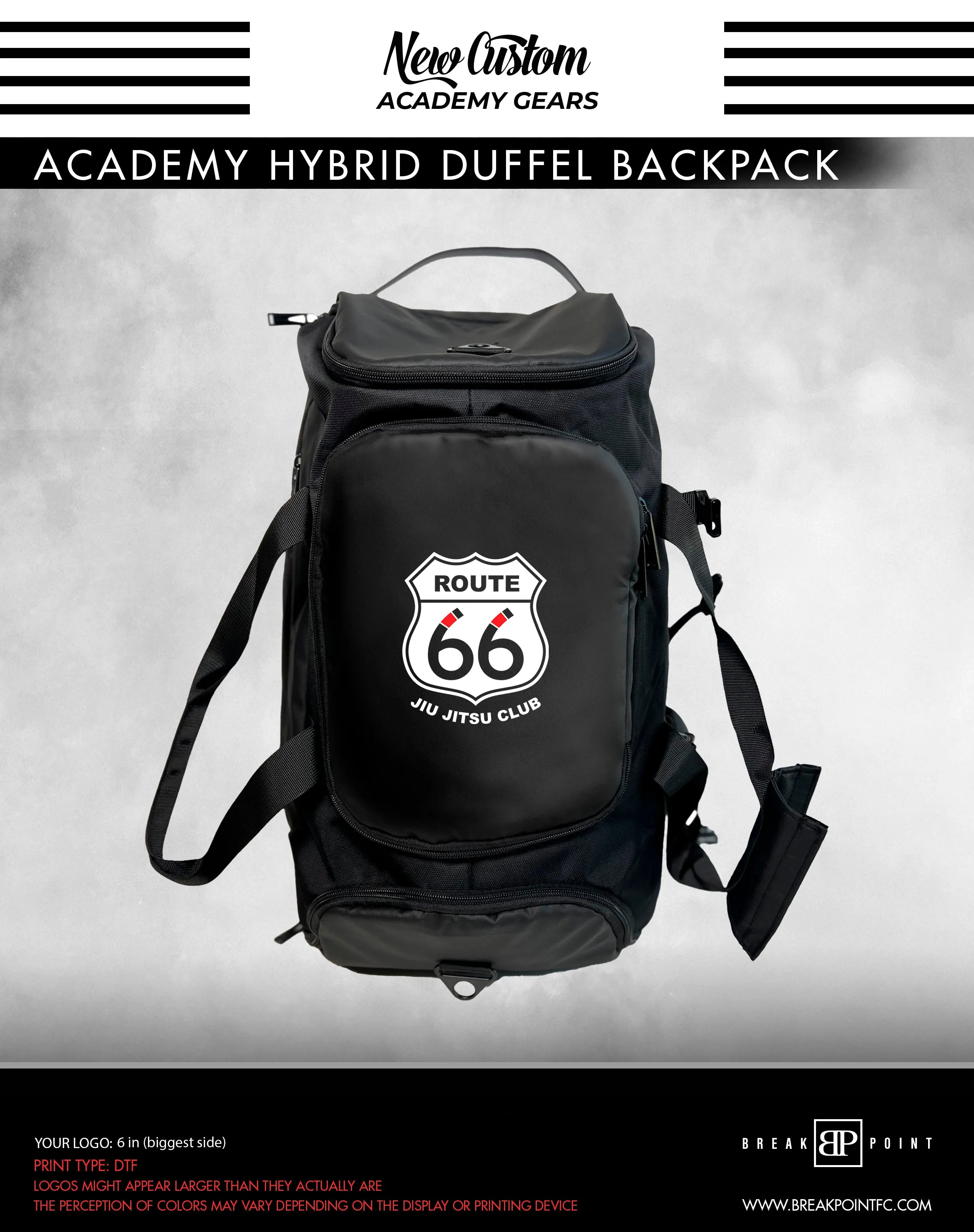 Route 66 Jiu Jitsu Academy Hybrid Duffel Backpack #1021