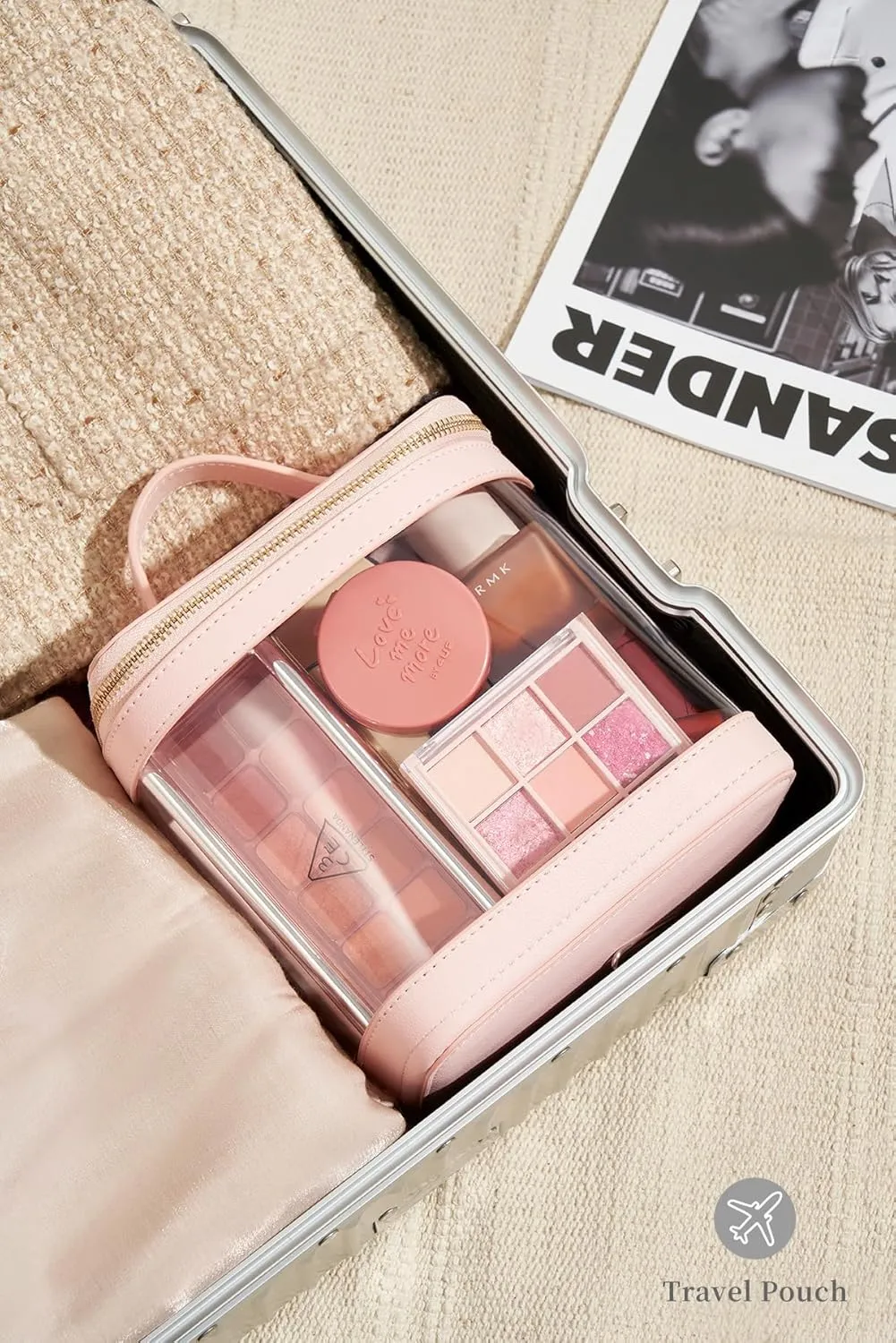 ROWNYEON Large CLear Travel Makeup Bag for Women，Transparent Cosmetic Bag with Handle，Portable Makeup Case Organizer，Waterproof Toiletry Organizer Train Case
