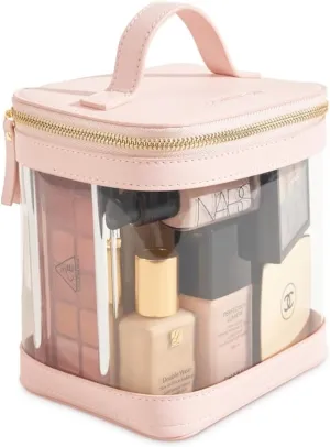 ROWNYEON Large CLear Travel Makeup Bag for Women，Transparent Cosmetic Bag with Handle，Portable Makeup Case Organizer，Waterproof Toiletry Organizer Train Case