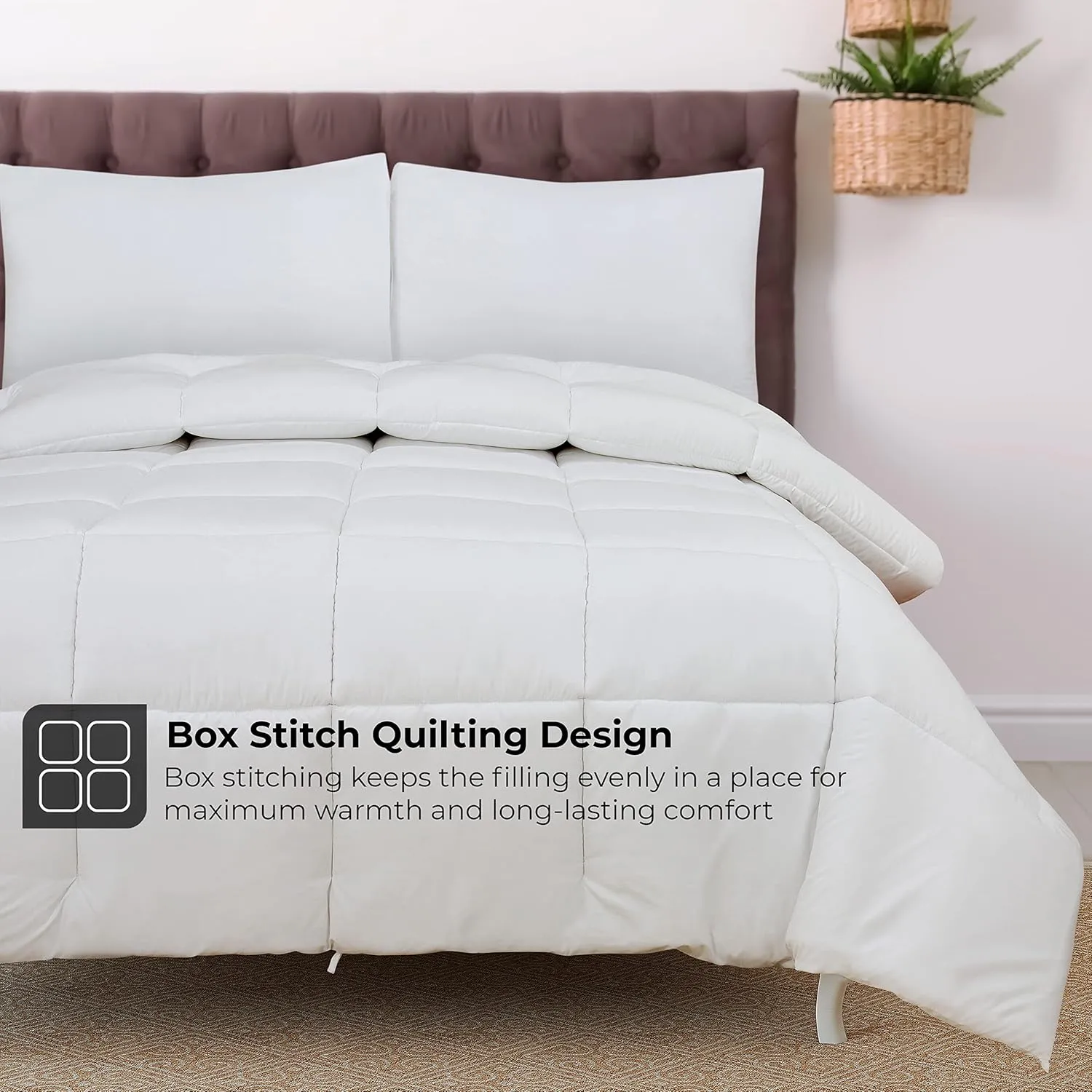 ROYALE Queen All Season Down Alternative Bedding - Lightweight Quilted Comforter with Corner Tabs - Ultra Soft Luxury Hotel Comforter - Box Stitched Duvet Insert (Queen, White)