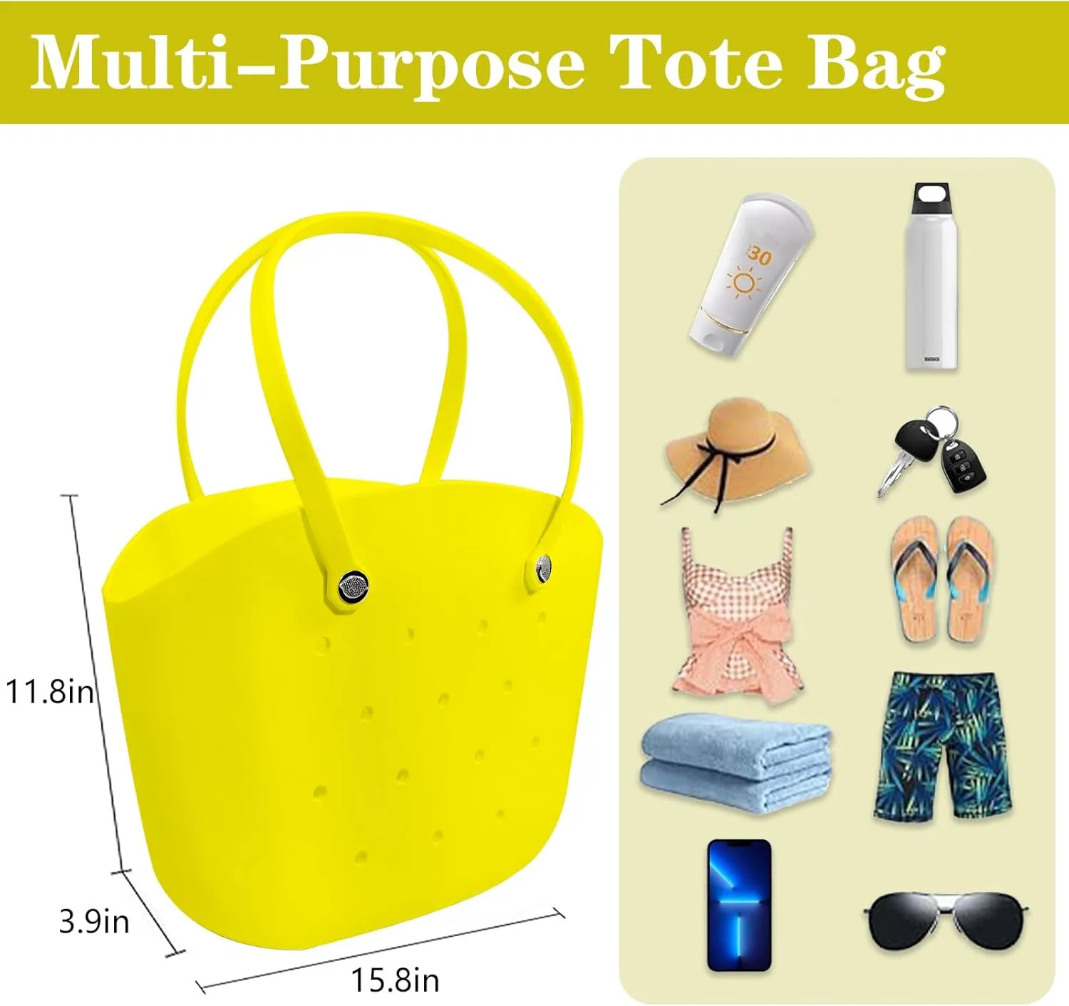 Rubber Beach Bag Large Waterproof Lightweight Washable Durable Bogo Bag Women Rubber Tote Bag for Beach, Pool, Gym