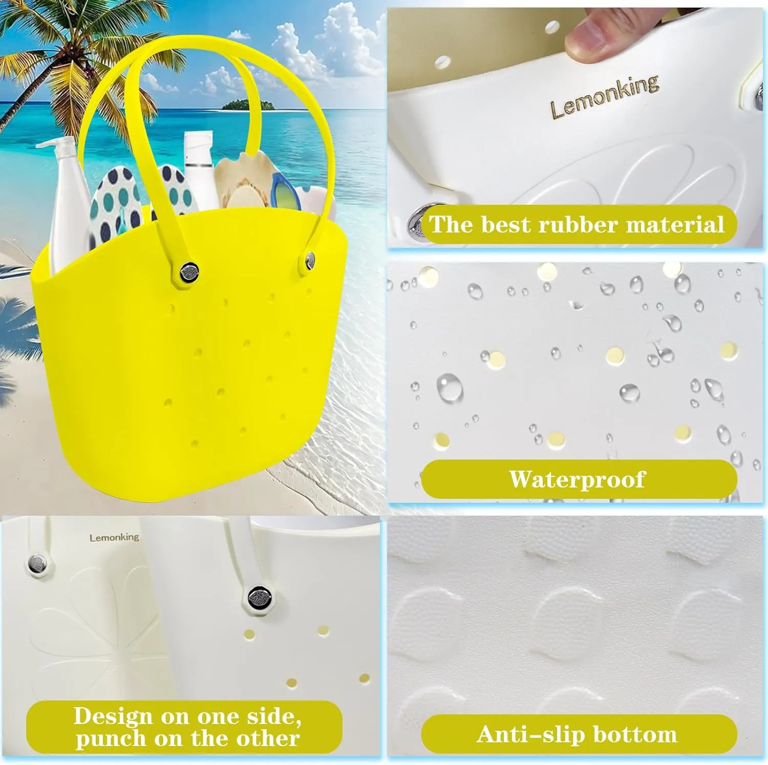 Rubber Beach Bag Large Waterproof Lightweight Washable Durable Bogo Bag Women Rubber Tote Bag for Beach, Pool, Gym