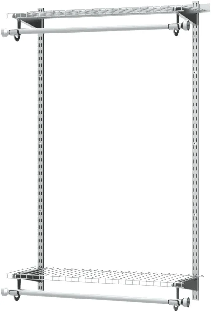 Rubbermaid Configurations Closet Shelves & Hanging Kit, (2) 26" Shelves, Titanium, Custom Pantry Organizer and Storage/Clothes Rack for Home/Laundry/Bathroom/Mudroom/Pantry/Linen Closet
