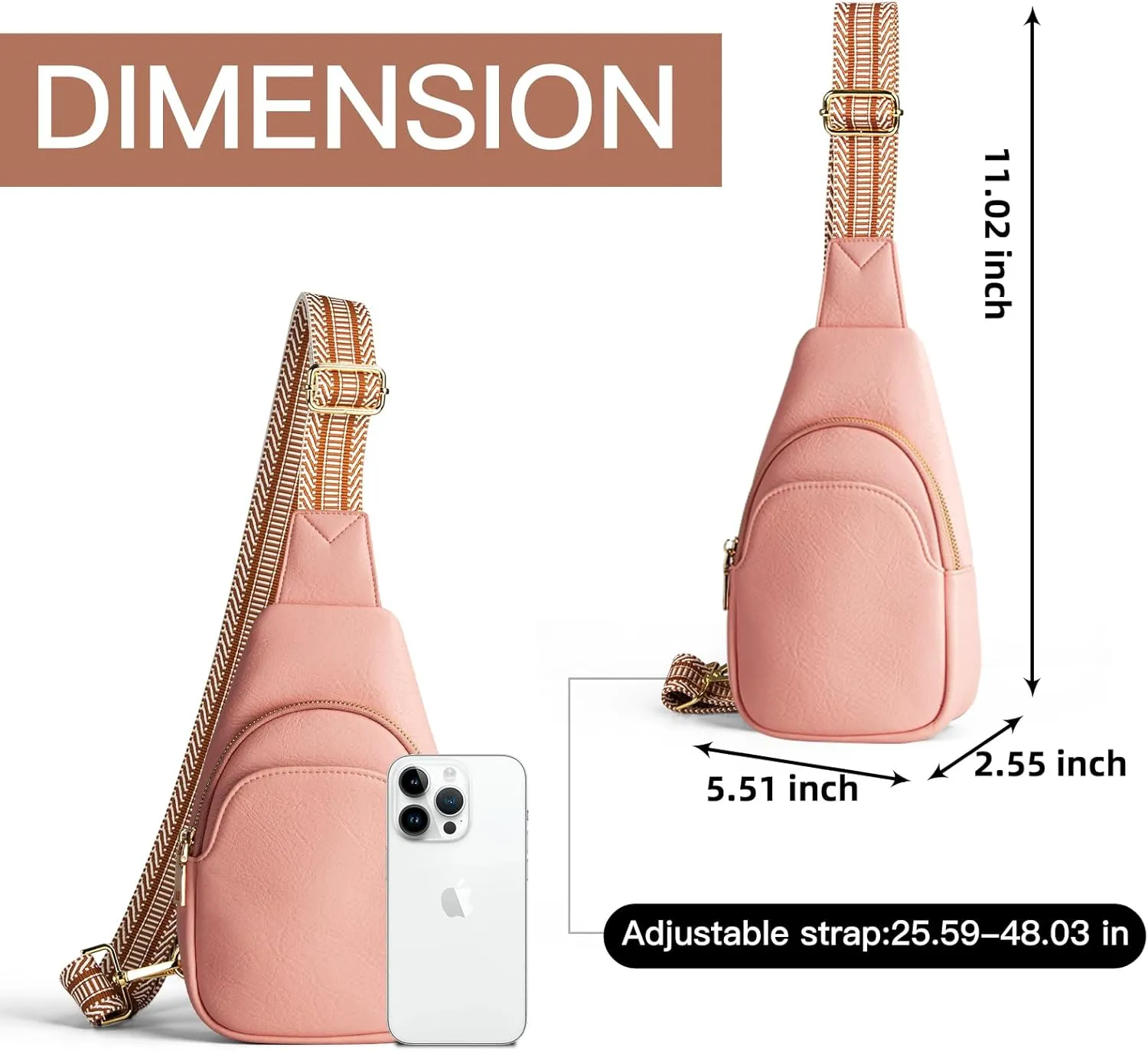 RUNBOX Sling Bag for Crossbody Use - Trendy PU Leather Fanny Pack in Pink