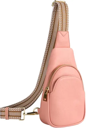 RUNBOX Sling Bag for Crossbody Use - Trendy PU Leather Fanny Pack in Pink